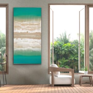 Das Resin Meeresbild "Patong Beach" ist aus hochwertigem Resin auf einem Holzmalgrund gestaltet.